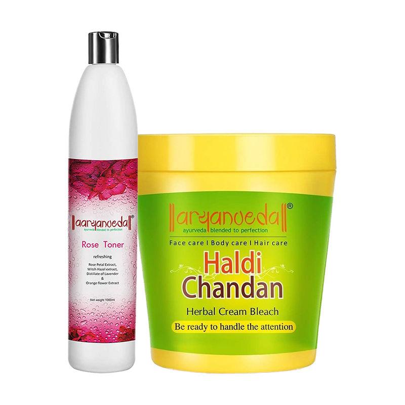 aryanveda haldi chandan bleach & rose toner combo pack