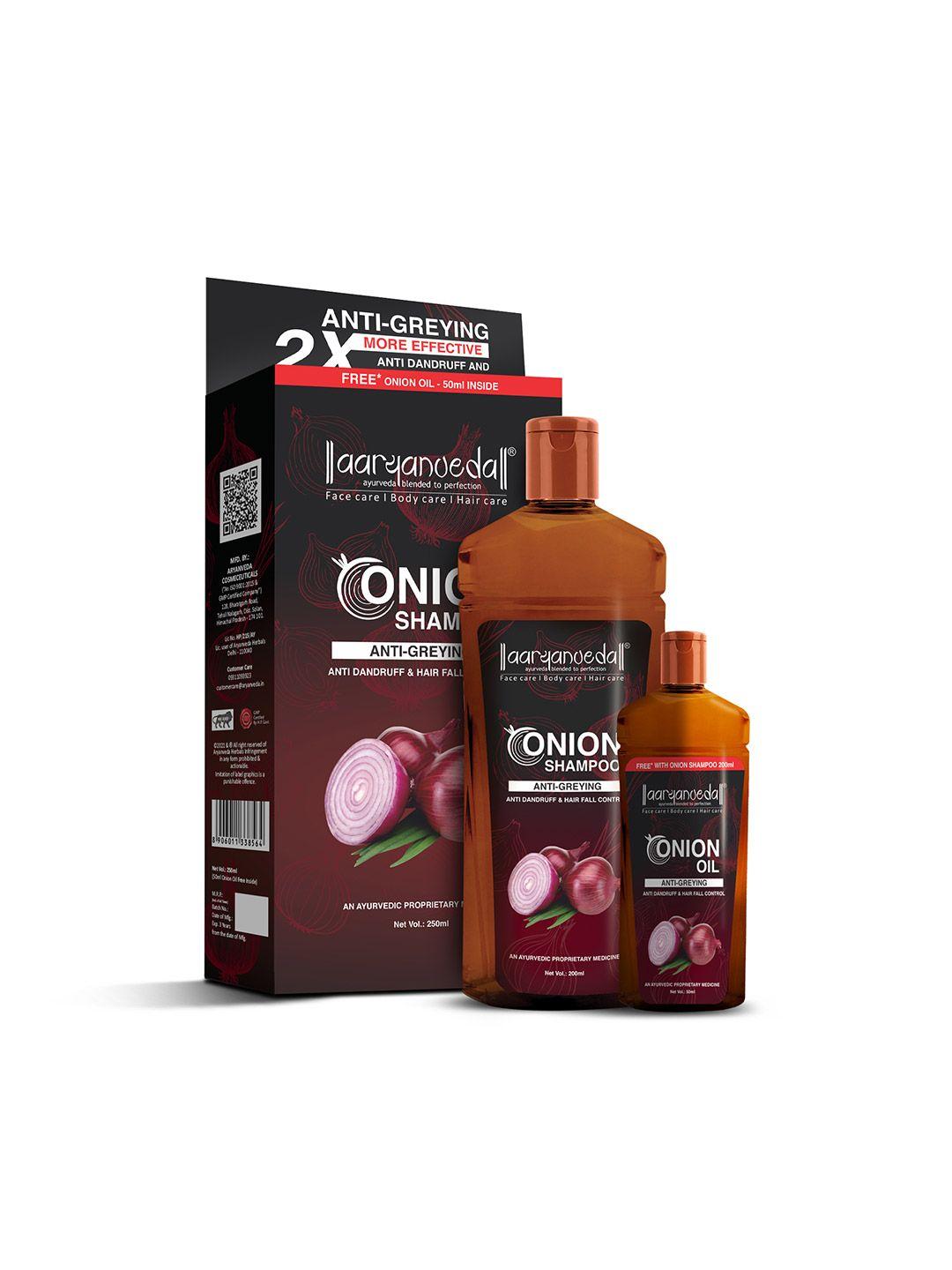 aryanveda red onion oil 50 ml & black seed oil shampoo 200 ml with no added mineral oils