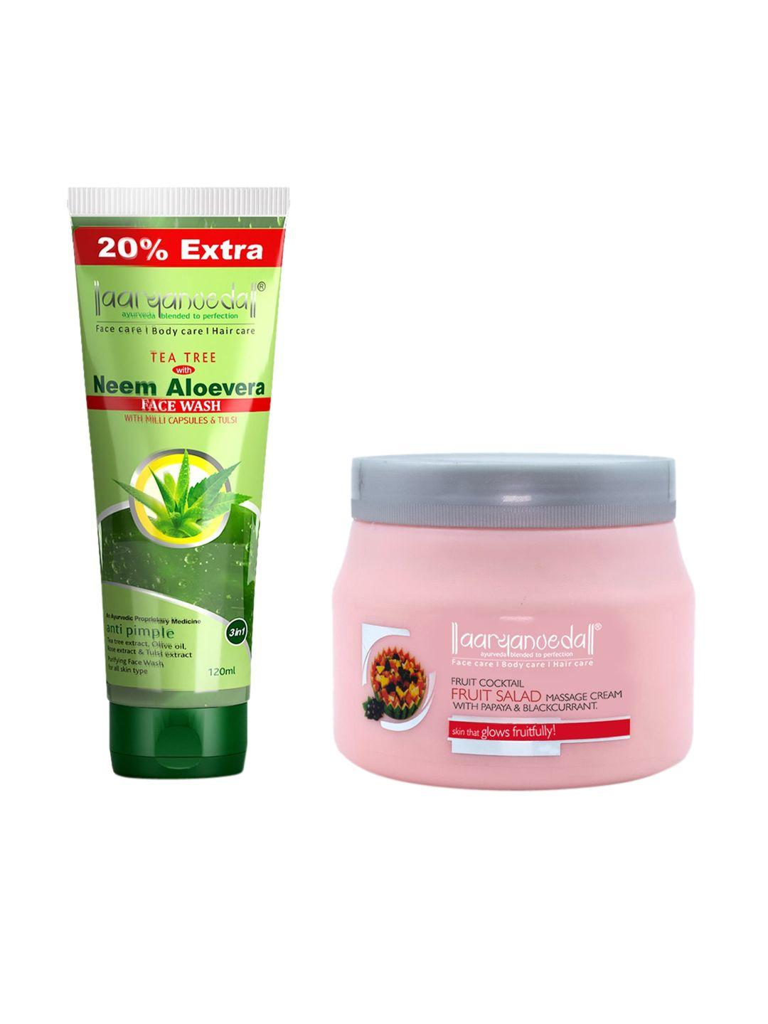 aryanveda set of 2 tea tree face wash & fruit salad face massage cream