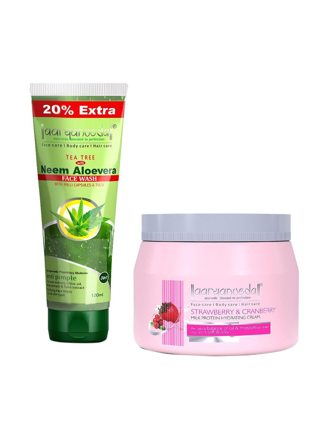 aryanveda set of 2 tea tree face wash & strawberry & cranberry cream