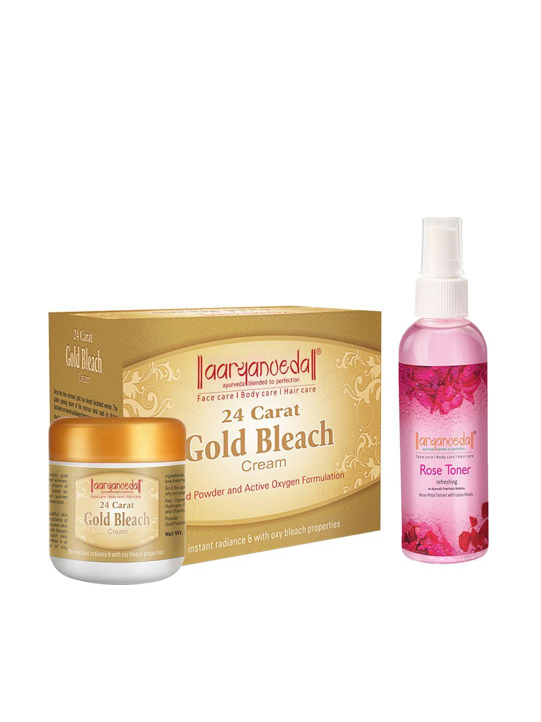 aryanveda set of 24 carat gold bleach cream 450g & rose face toner 100ml