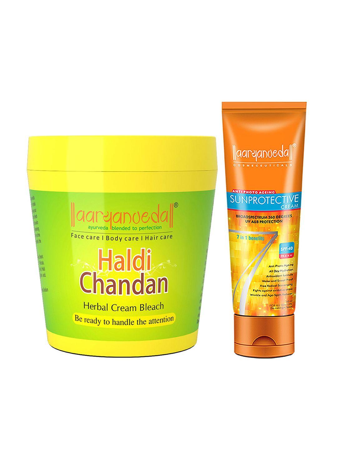 aryanveda set of haldi chandan bleach cream & sunscreen lotion with spf 40 - 310 g