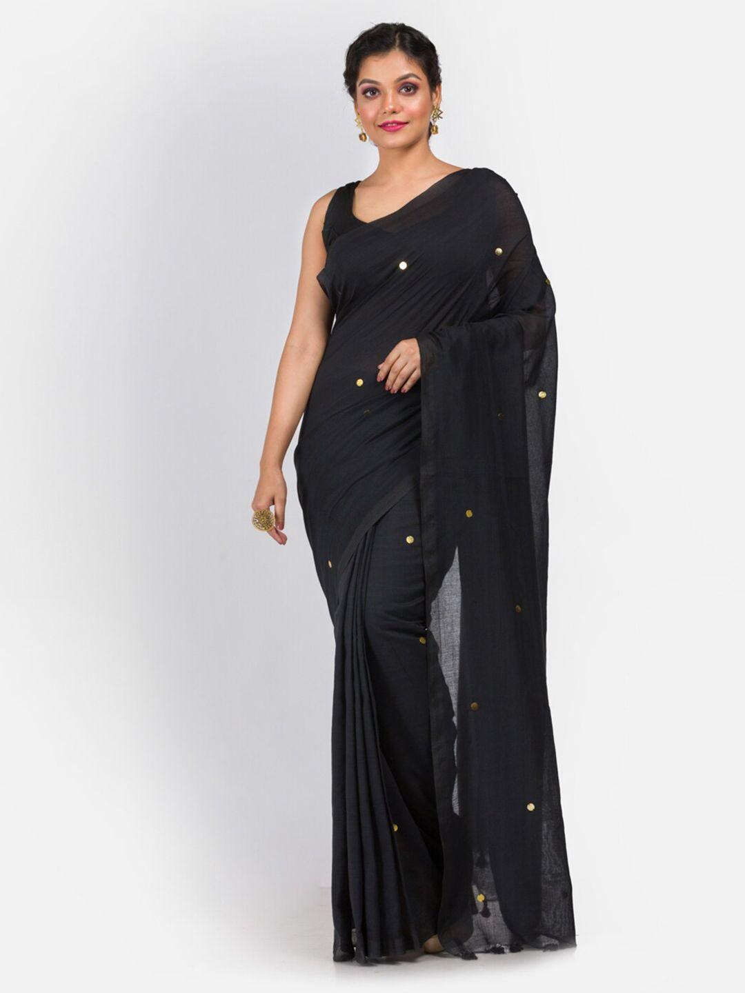 aryavart black & gold sequin woven pure cotton saree