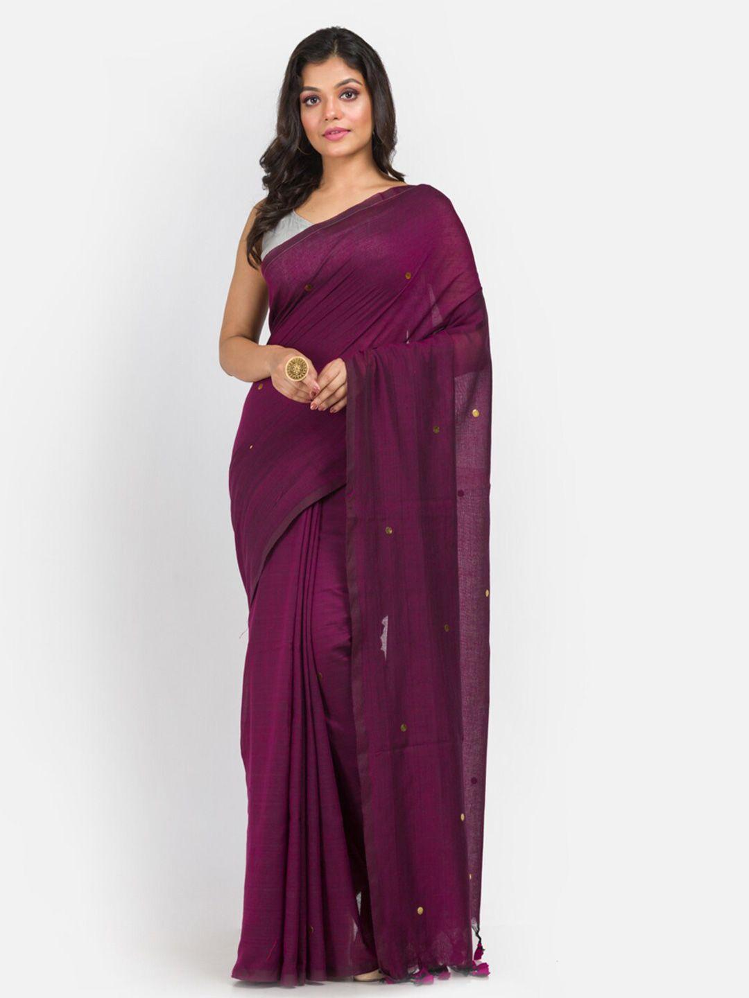 aryavart burgundy embellished pure cotton saree