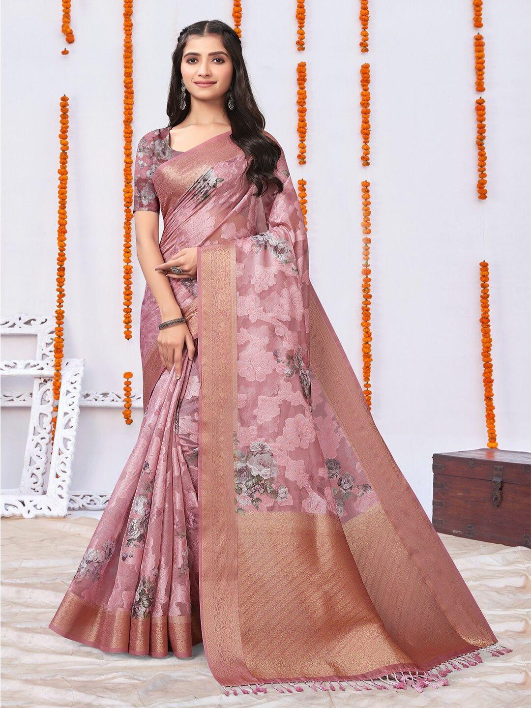 aryze floral printed woven design zari saree