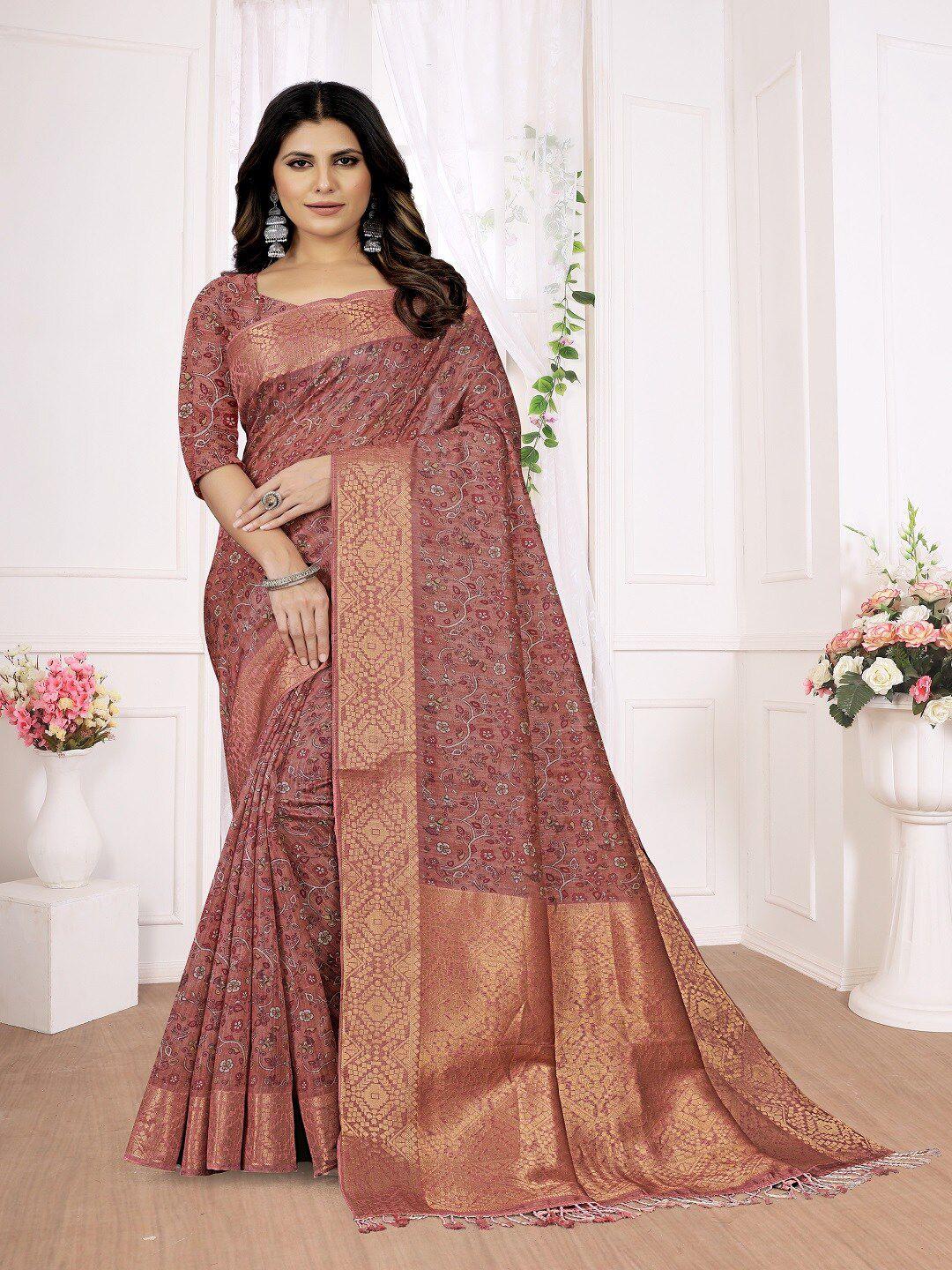 aryze floral printed zari saree