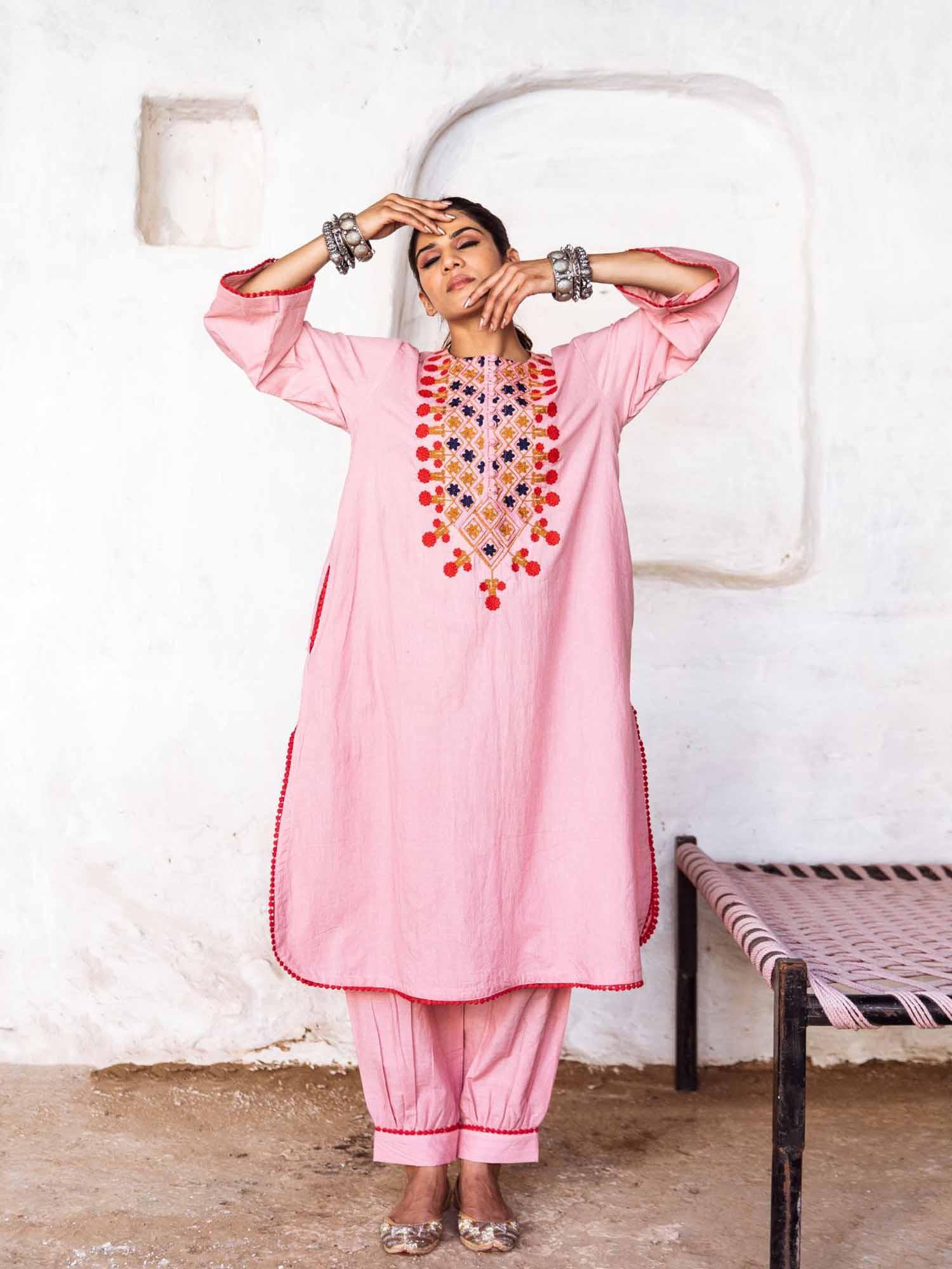 arzu peach kurta (set of 2)