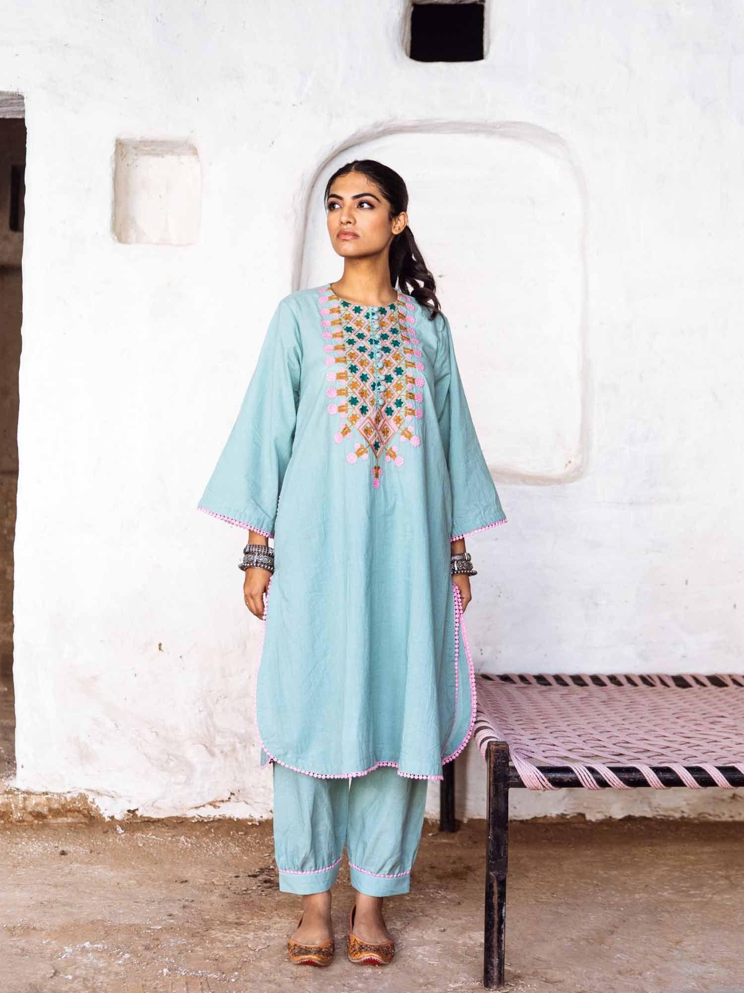 arzu sky blue kurta (set of 2)