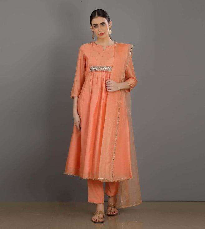 asaga abid peach embroidery kurta set