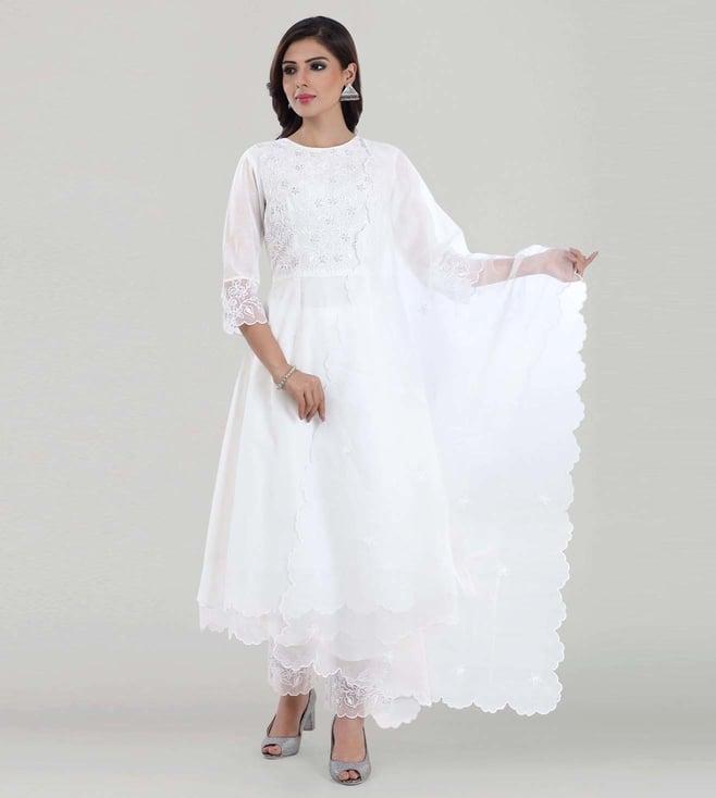 asaga bela white embroidery kurta set