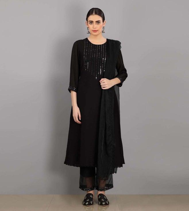 asaga bisma black embroidery kurta set