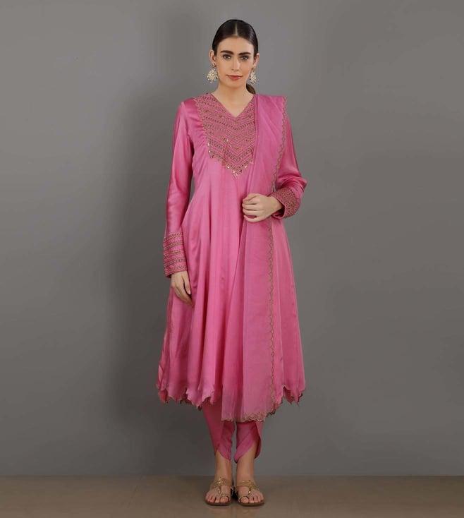asaga faiza blush pink embroidery kurta set