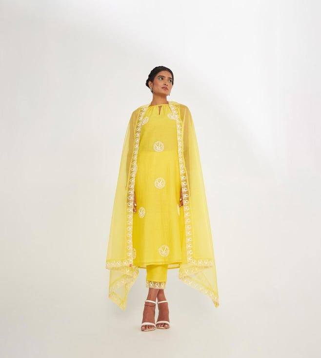 asaga lemon ava kurta with pant and dupatta