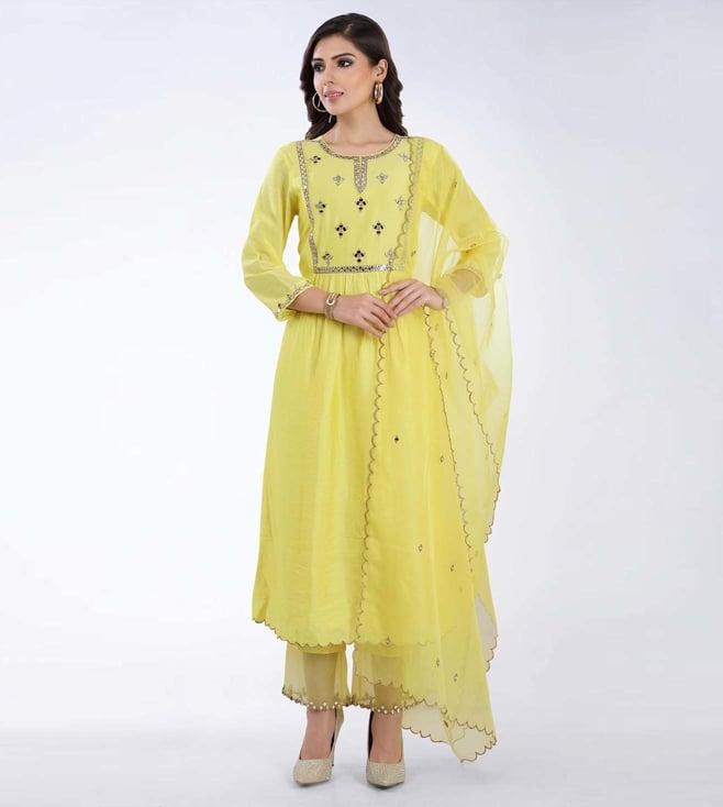 asaga naaz lemon embroidery kurta set