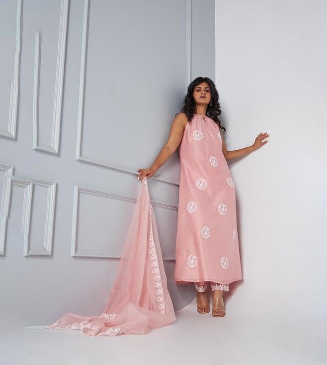 asaga peach pink aurora hazel kurta with pant and dupatta