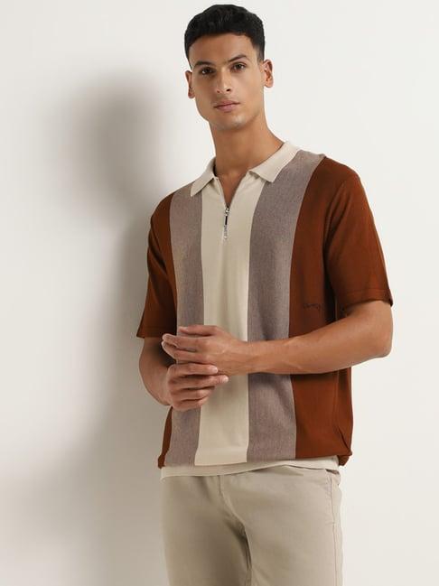 ascot beige colorblock cotton relaxed fit t-shirt