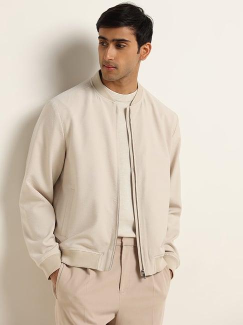 ascot by westside beige relaxed fit bomber jacket