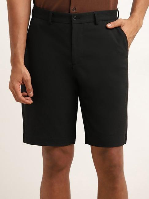 ascot by westside black relaxed fit mid-rise shorts