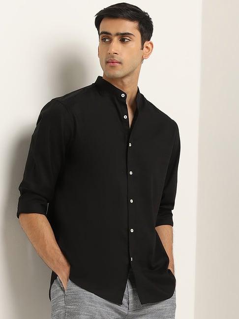 ascot by westside black solid relaxed-fit cotton shirt