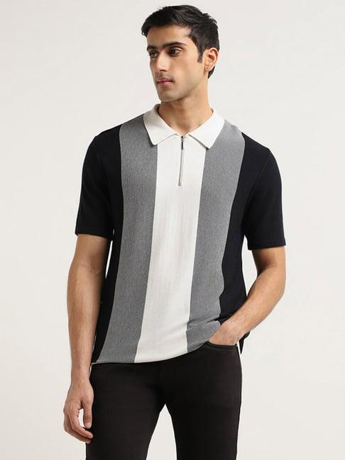 ascot by westside black striped relaxed fit t-shirt