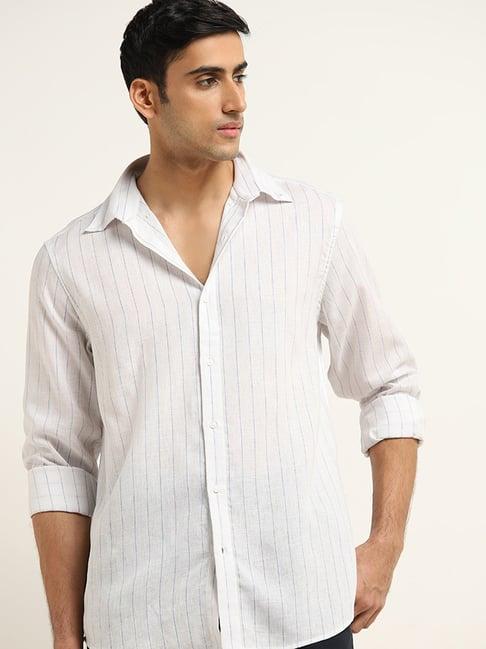 ascot by westside blue striped relaxed-fit cotton shirt