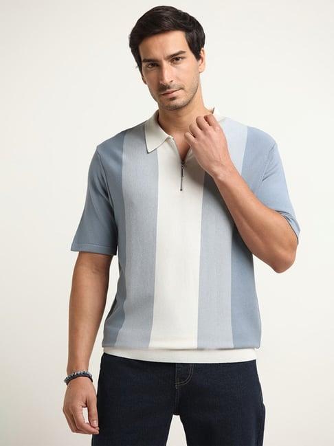 ascot by westside blue striped relaxed fit t-shirt