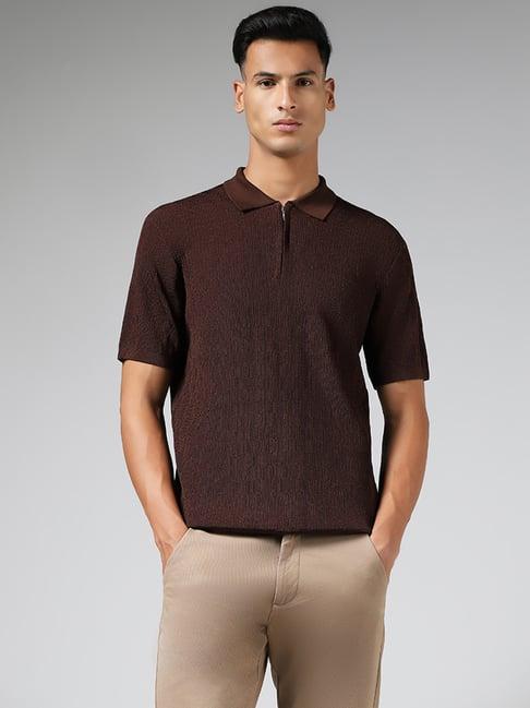 ascot by westside brown knitted relaxed fit t-shirt