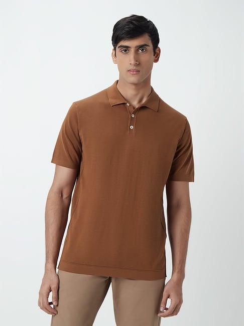 ascot by westside brown self-textured relaxed-fit polo t-shirt