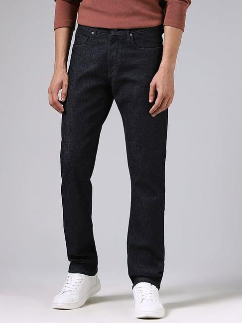ascot by westside dark blue textured relaxed fit jeans