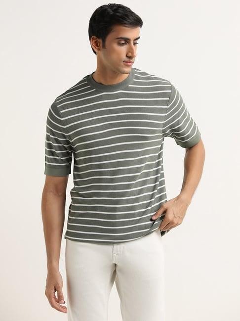 ascot by westside dark sage striped relaxed-fit t-shirt