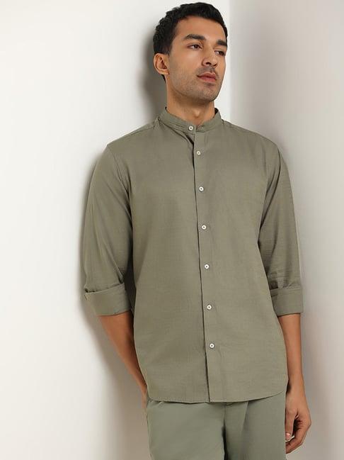 ascot by westside green solid relaxed-fit shirt