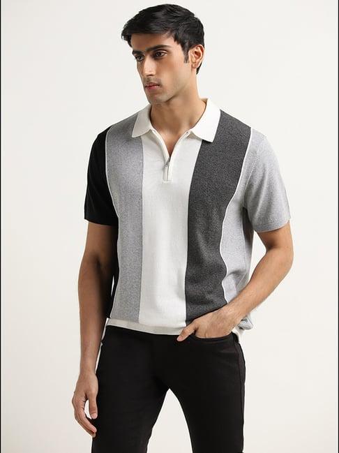 ascot by westside grey colour-blocked relaxed fit t-shirt