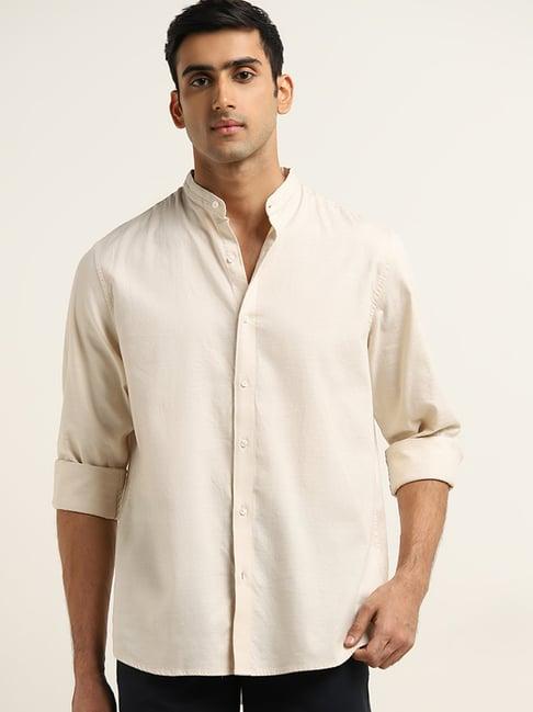 ascot by westside light beige solid relaxed fit shirt