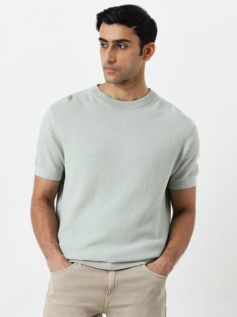 ascot by westside mint self-textured relaxed-fit cotton t-shirt