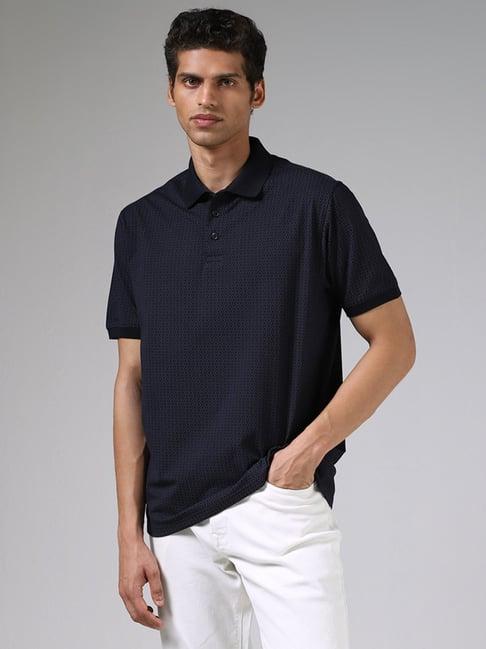 ascot by westside navy blue printed relaxed fit polo t-shirt