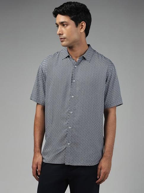 ascot by westside navy printed relaxed fit shirt