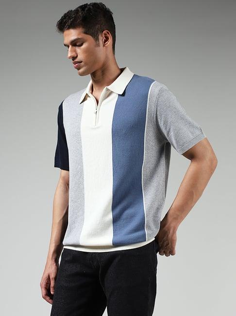 ascot by westside navy striped relaxed fit polo t-shirt