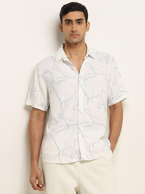 ascot by westside off-white abstract printed relaxed fit shirt