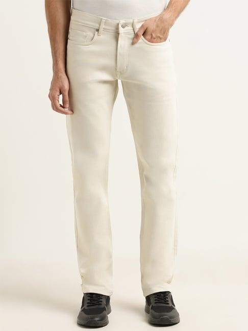 ascot by westside off-white plain straight fit jeans