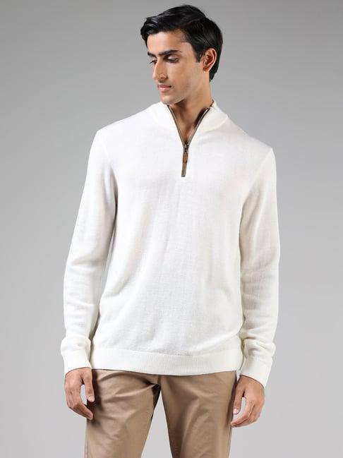 ascot by westside off white relaxed fit zipper sweater