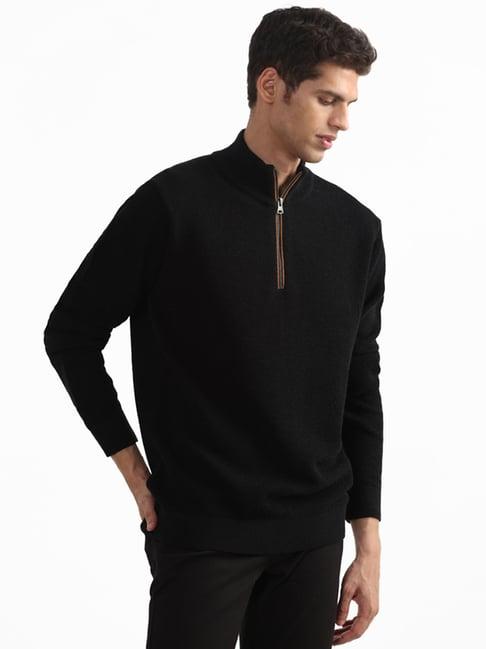 ascot by westside plain black half-zip  relaxed fit sweater