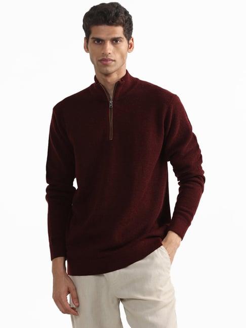 ascot by westside plain wine half-zip  relaxed fit sweater