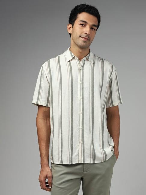 ascot by westside striped relaxed fit off white shirt