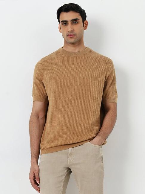 ascot by westside tan self-textured relaxed-fit cotton t-shirt