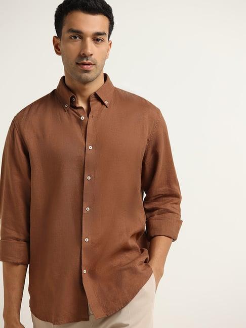 ascot by westside tan solid relaxed fit shirt