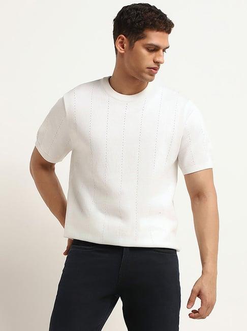 ascot by westside white knitted relaxed fit t-shirt