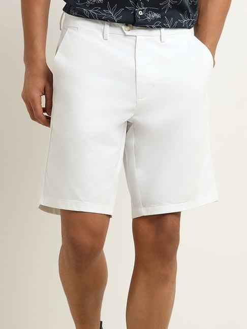 ascot by westside white solid mid-rise shorts