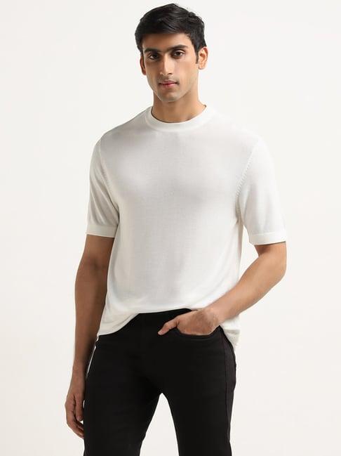 ascot by westside white solid relaxed fit cotton t-shirt