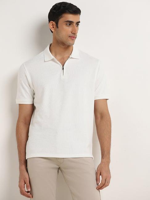 ascot by westside white striped relaxed-fit polo t-shirt