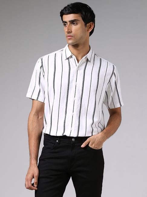 ascot by westside white striped relaxed fit shirt